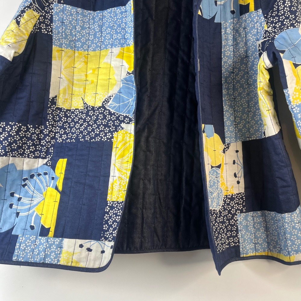 Alfred Dunner Quilted Jacket Women 18P Navy Blue Yellow Patchwork Floral Open - Picture 4 of 7